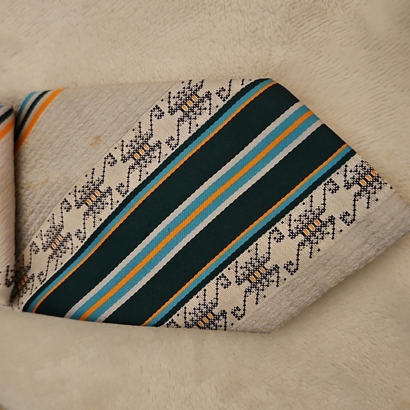 Vtg PRINCE BELLINI Striped Gray and Teal Clip-on Tie - Picture 4 of 7